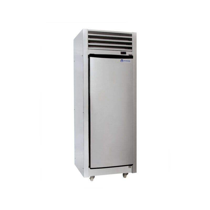 Refrigerador industrial de acero inoxidable, puerta vertical.