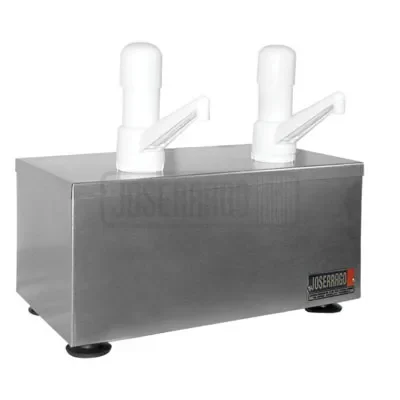 Dispensador doble de salsas en acero inoxidable.