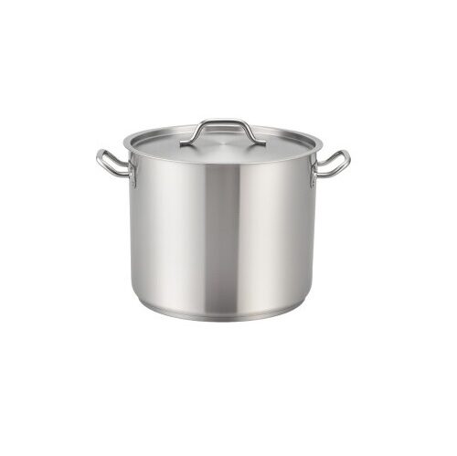Olla grande de acero inoxidable con tapa.