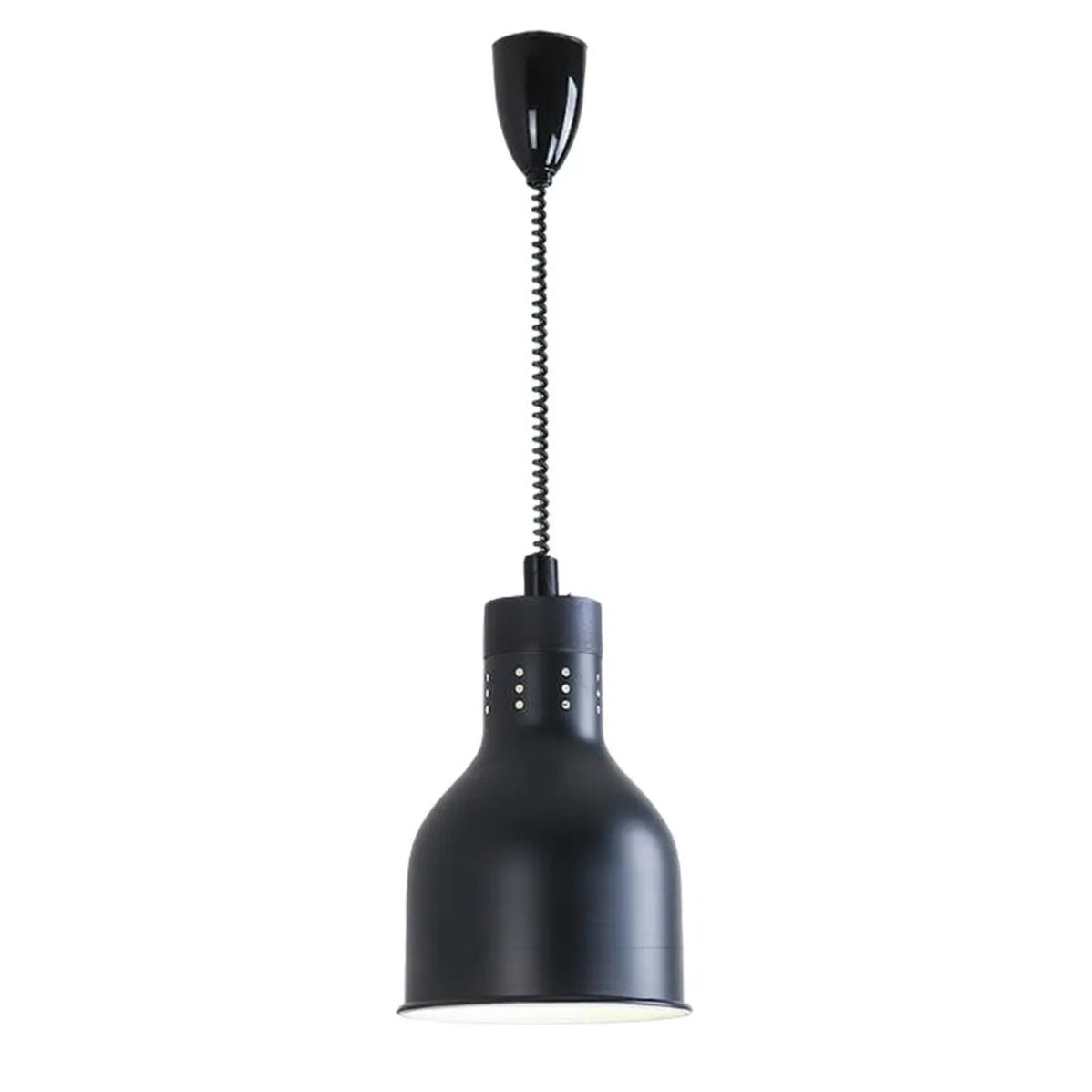Lámpara colgante negra con diseño moderno.